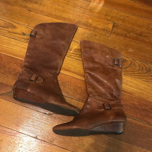 Cathy Jean Brown Genuine Leather Boots Boho Buckle - Picture 1 of 4